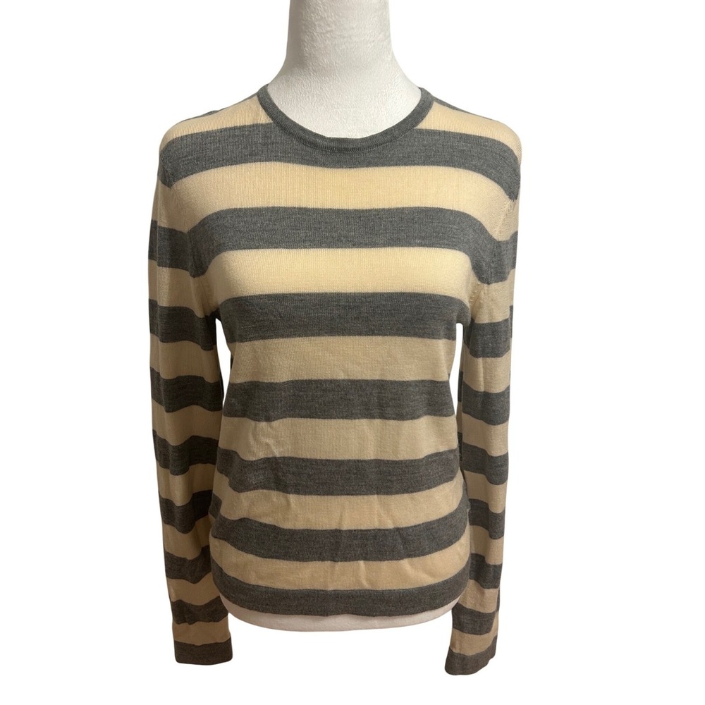 Blokette‎ Small striped merino wool sweater cream gray old money Tennis preppy